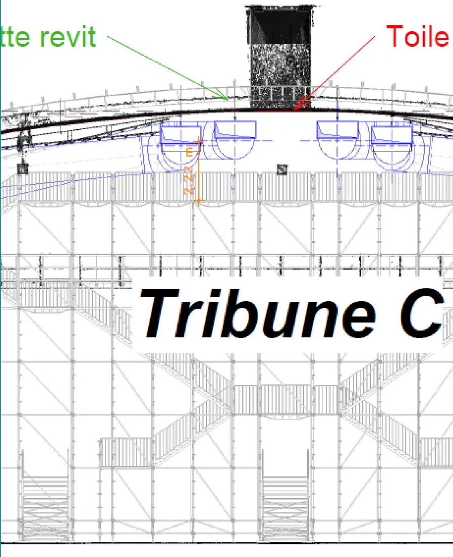 Plan de la tribune C avec position de la toile